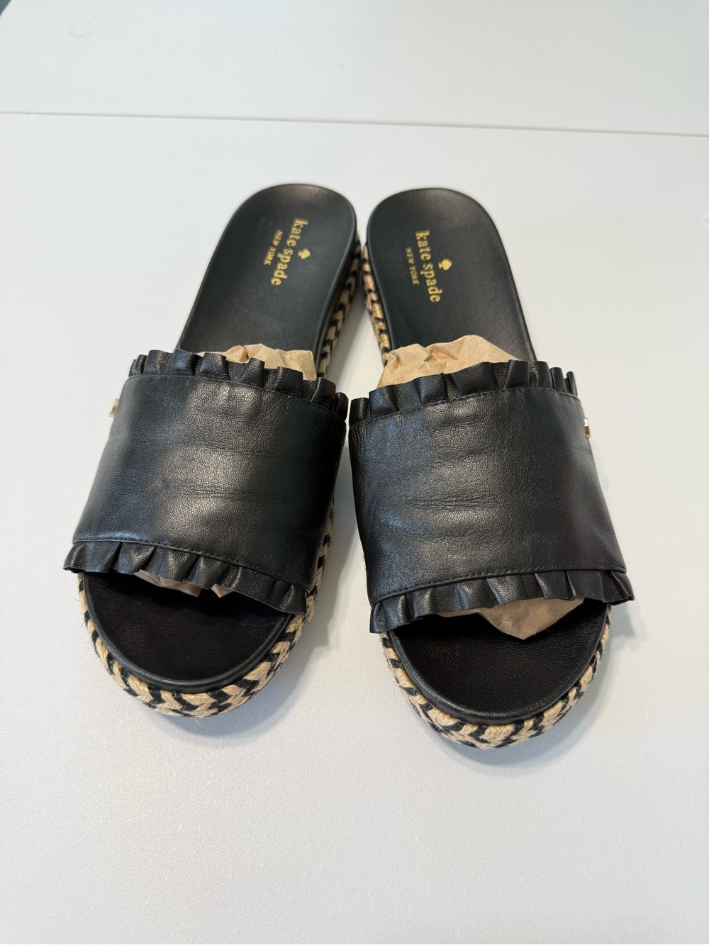 kate Spade Zahara Leather Sandals Black Slide Espadrille Platform Size 9.5 - Picture 3 of 16